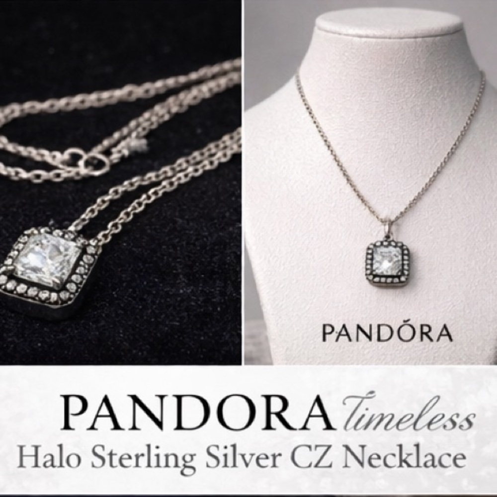 Authentic Pandora Halo Square CZ Necklace | Silver 925 ALE | Dainty Luxury